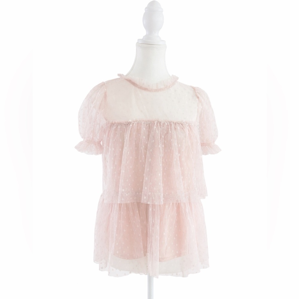 Sweet Rain Pink Sheer Polka Dot Layered Blouse Size M